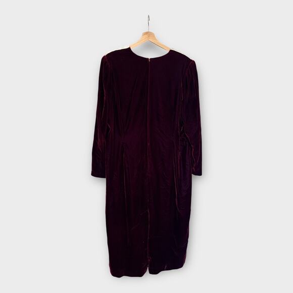 NEW Vintage 90s Scott McClintock Dress 24W Burgundy Velvet Sheath Lace Collar - Picture 5 of 10